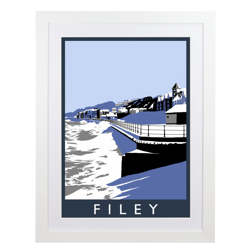 Filey In Snow by Richard O'Neil - Print, White Wood Frame, 54 cm H x 44 cm W x 2.2 cm D