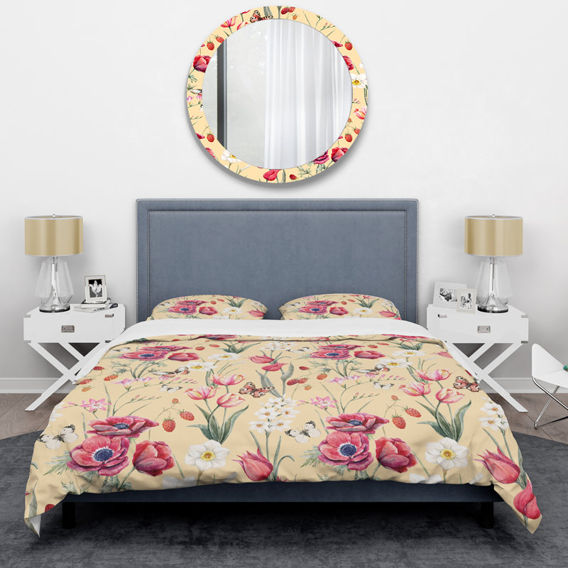 Ensemble de housse de couette à motif floral blanc et rose, Housse de couette pour très grand lit et 2 très