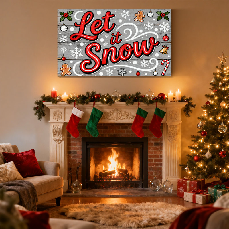 «Christmas Let It Snow Christmas», ensemble de 3 impressions sur toile, H 16 po x l 24 po