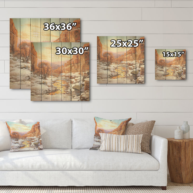 Canyon Winter Scenery I - Canyon, art mural sur bois de pin naturel, H 15 po x l 15 po