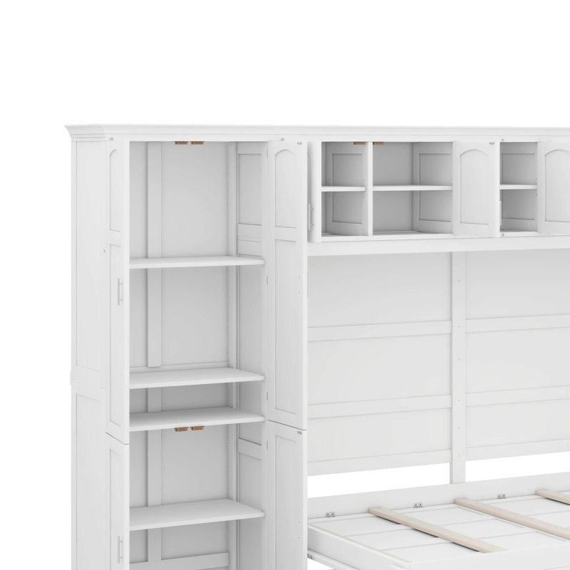 Grand lit escamotable avec armoires, Blanc