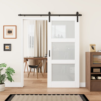 Aucun assemblage requis, porte de grange coulissante en verre givré 3-Lite et portes de garde-robe en bois manufacturé avec fermeture en douceur