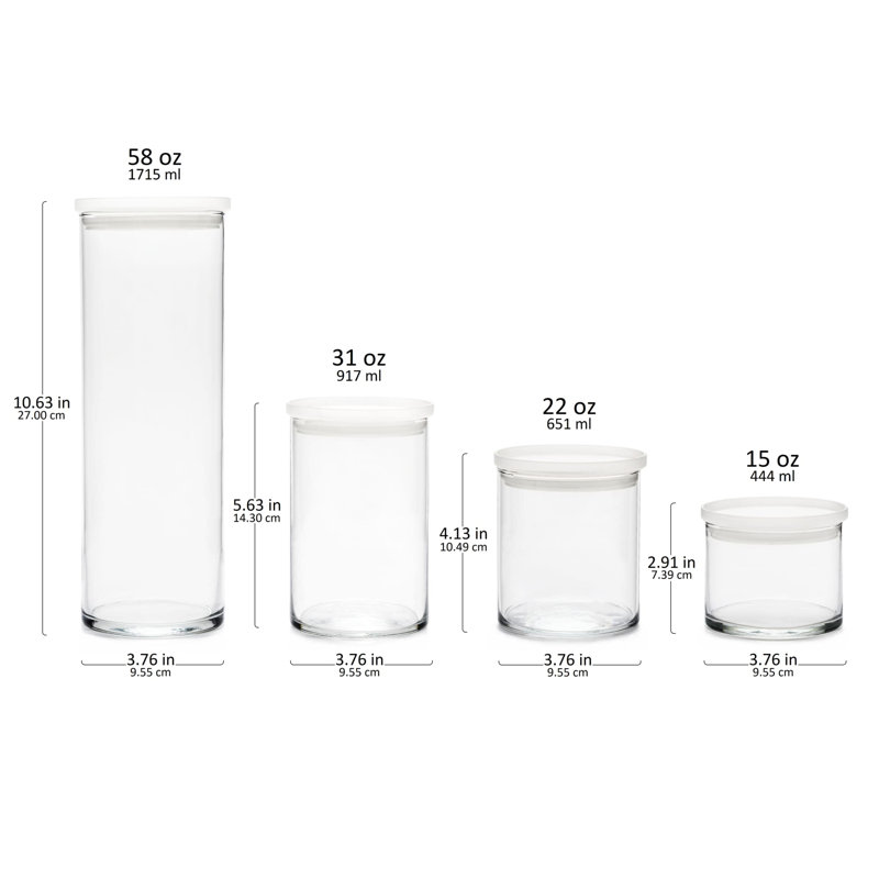 Libbey Stacking Cylinder 4 Piece Assorted Glass Jar Set With Lids