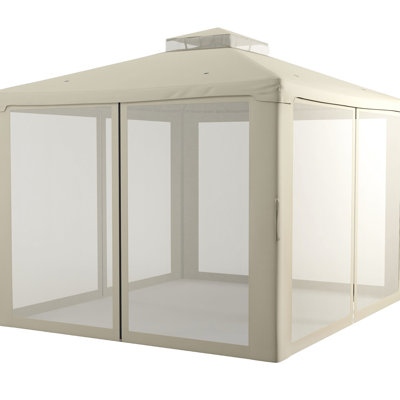 9.6' X 11.6' Patio Gazebo, Cream White Canopy Shelter. Airflow Design, -blocking, Mesh Walls, For Garden, Lawn, Backyard, Deck, Easy Assembly With 2 Roof, For Simple Install