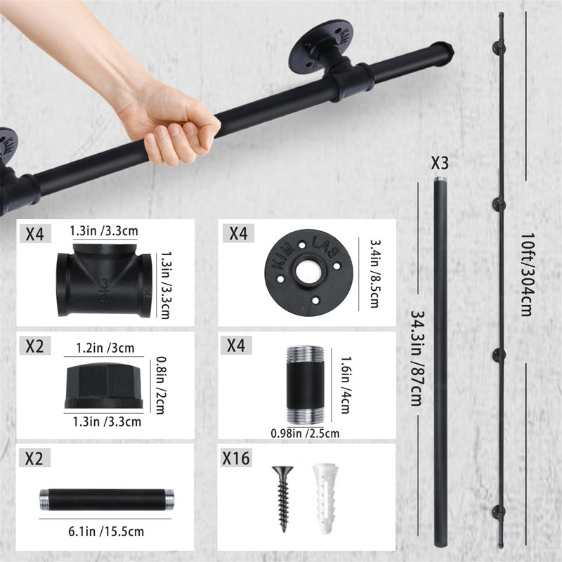Black 3M Stair Railing Handrail Accessories Wall Mounted Indoor And Outdoor Step Non-Slip Handrail
