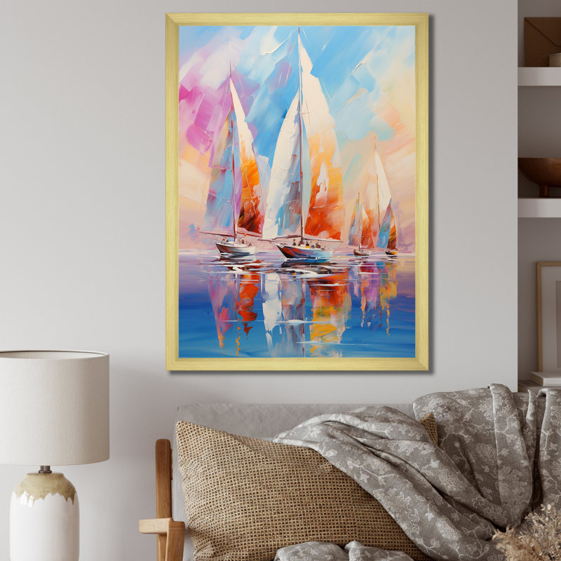 Voiliers abstraits, vents III - bateau à voile, impressions sur toile, H 32 po x l 24 po x P 1 po, Cadre doré simple