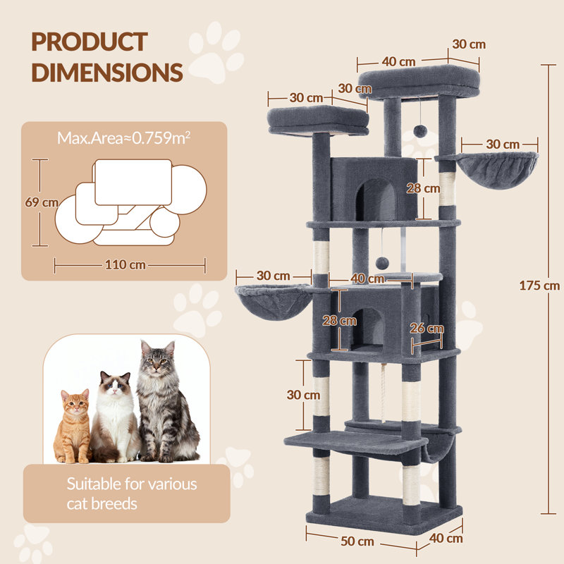 Cat Tree, 50 x 40 x 175 cm, Dark Grey