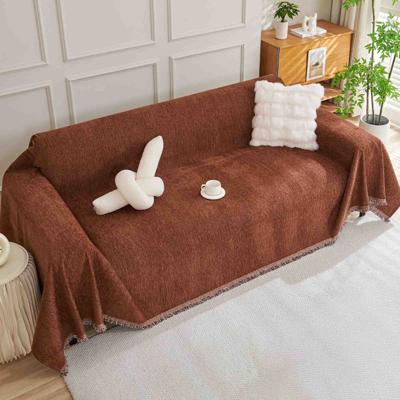 ‎Chenille Sofa Slipcover, Brown