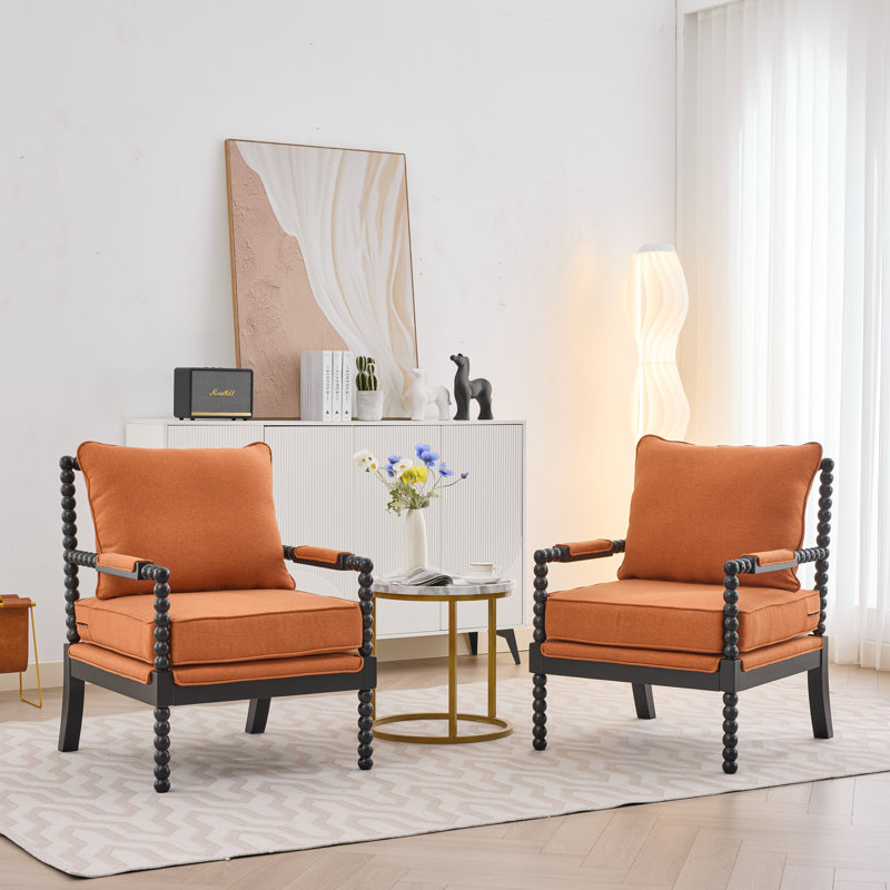 Accent Chair With Turned Wood And Solid Frame, Orange
