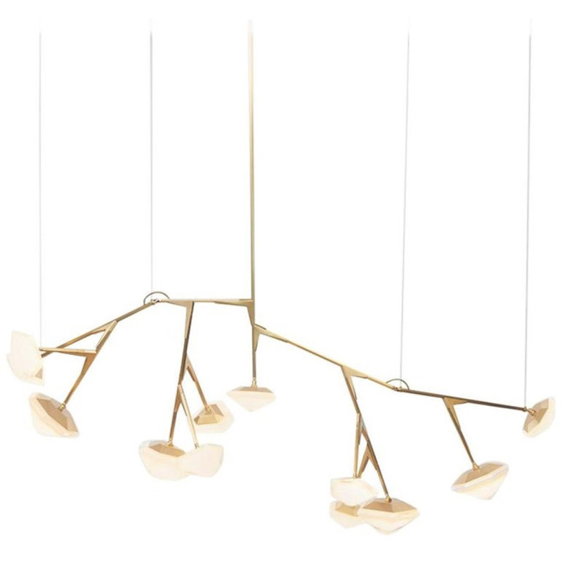 Lustre suspendu en laiton clair Myriad, Fer noir, Orange, 64“ Width x 22” Depth x 36" Height