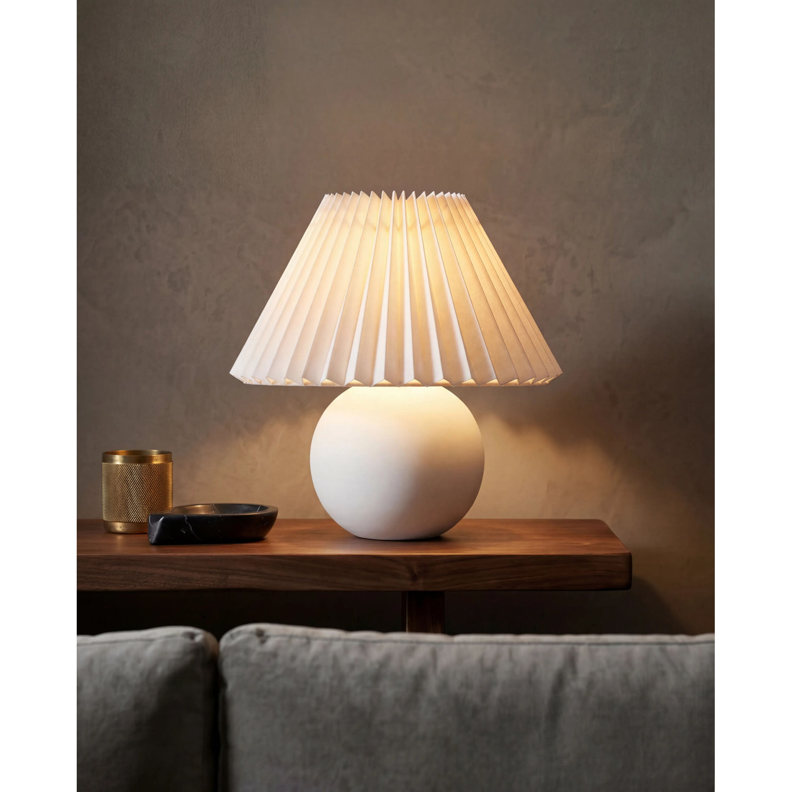 Chemise Ceramic Table Lamp, White, Pleated Empire