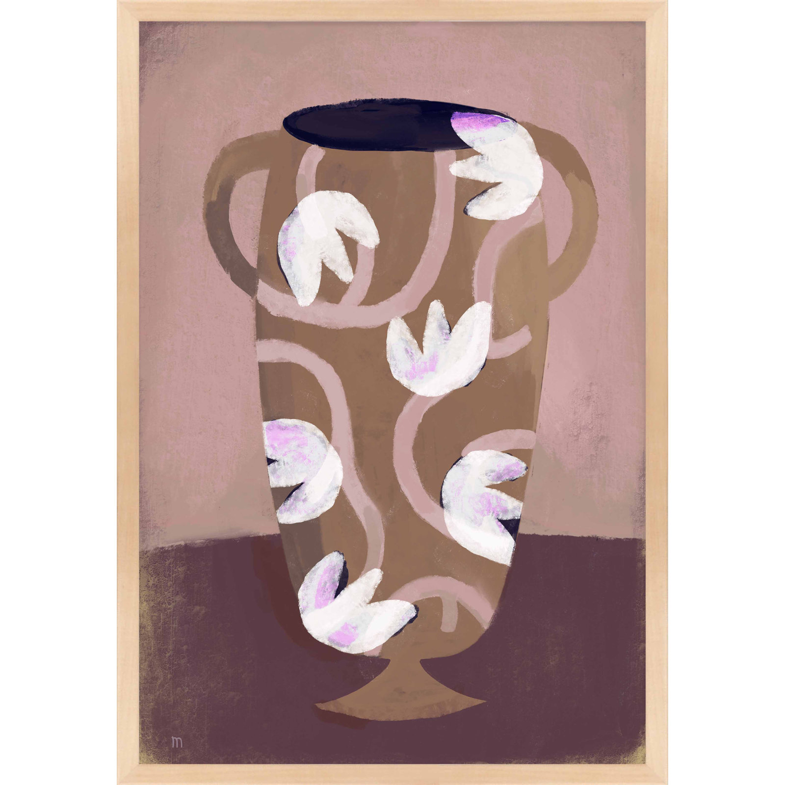 Flowered Vase Print by Marco Marella, 25" H x 17.5" W, Maple Framed Paper