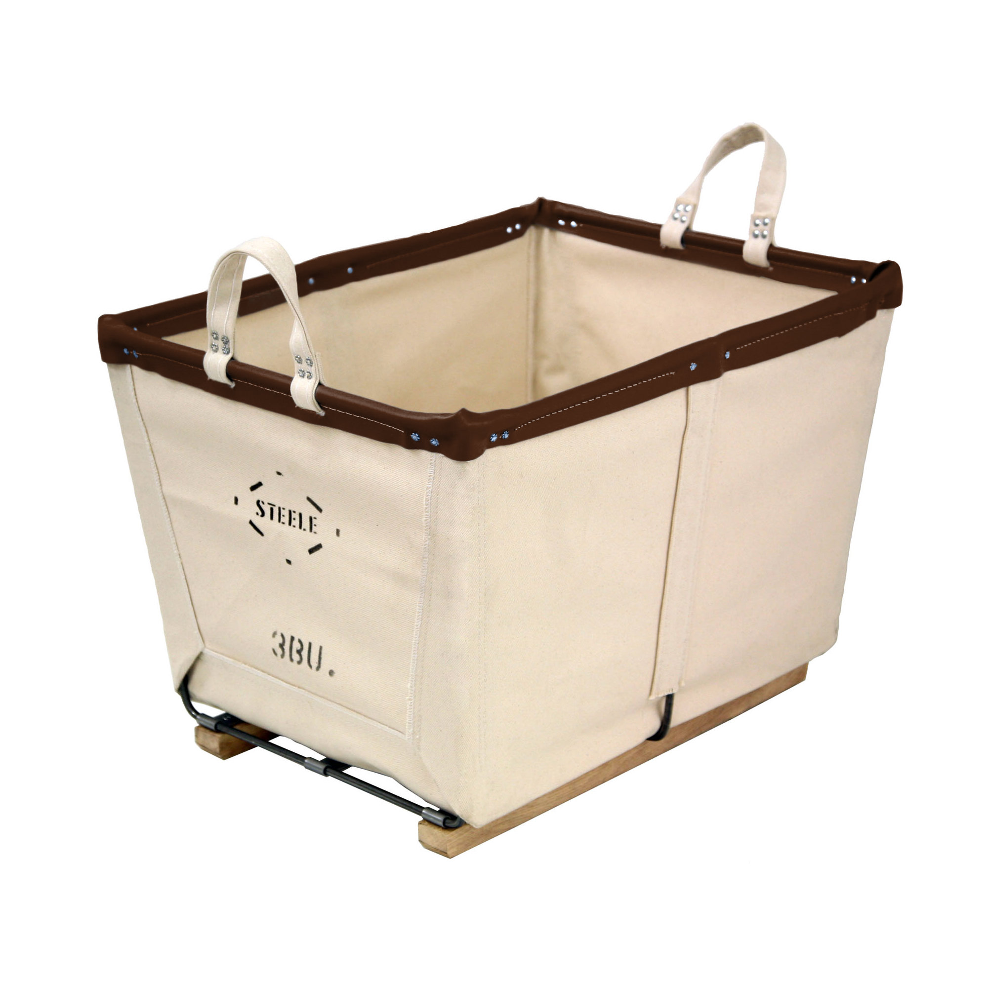 Canvas Carry Basket - 4 Bu, Medium (17.5" H x 19" W x 25" D), Natural Canvas with Brown Leather Rim