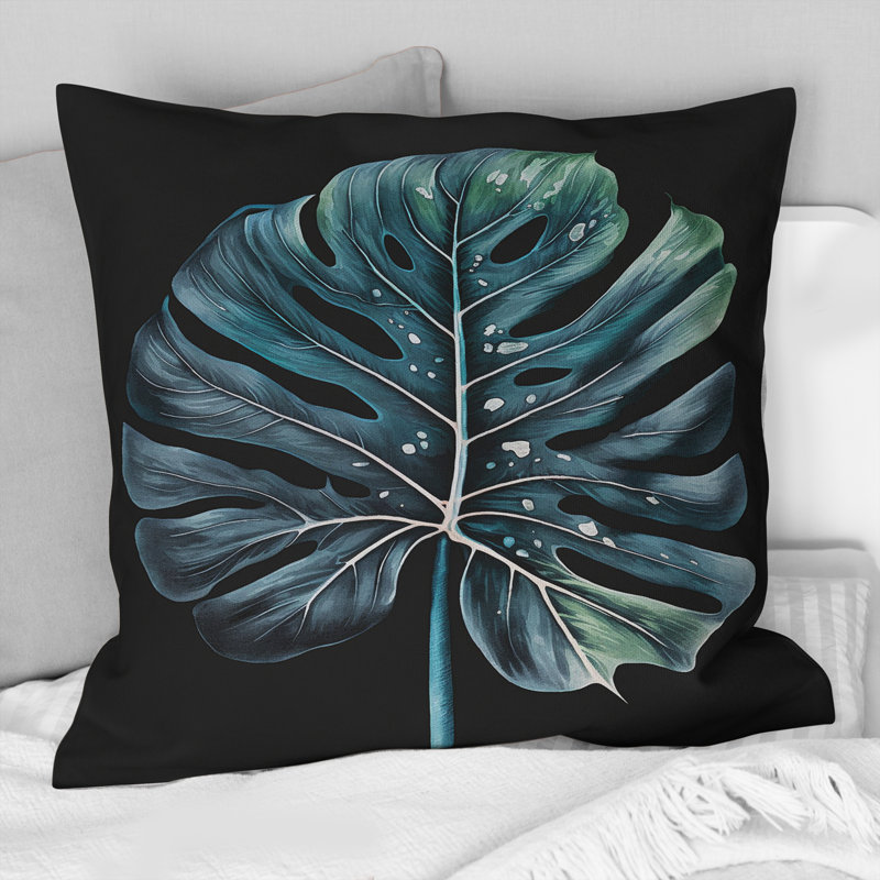 Coussin bleu et blanc à motif floral feuille I - imprimé floral