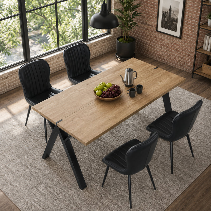 Ensemble de table de salle à manger 63 po pour 4 personnes, table de salle à manger rectangulaire en grain de bois, Noir