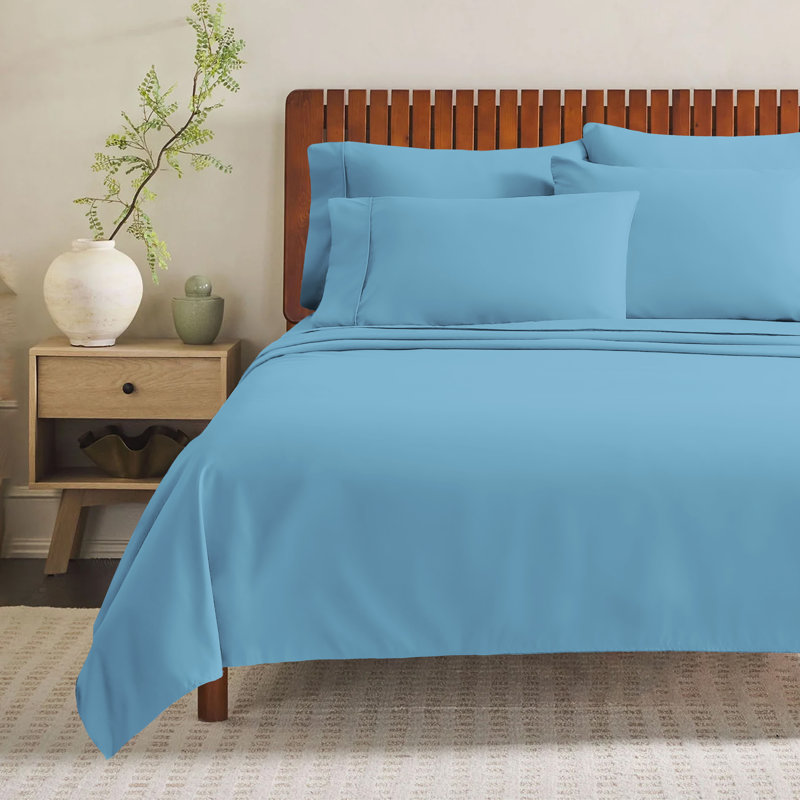 Ensemble de draps 4 pièces Paarizaat 8000 Series, Ensemble de draps pour taille de lit double avec t, Bleu moyen
