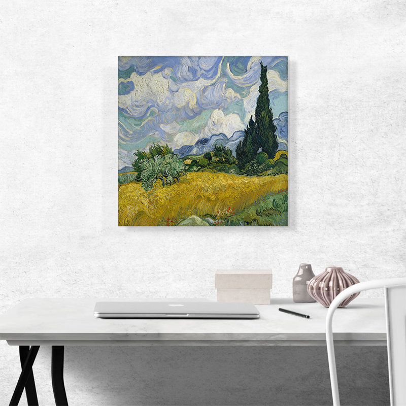 Un champ de blé avec des cyprès - 1889 par Vincent Van Gogh - peinture sur toile tendue, H 18 po x l 18 po x P 1,5 po