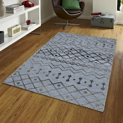 3_2 po x 3 po, bleu Odessa Tapis noir et gris