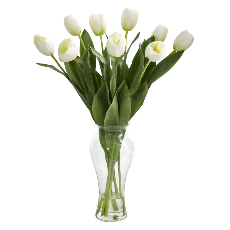 Arrangement floral à tulipes en vase, Blanc