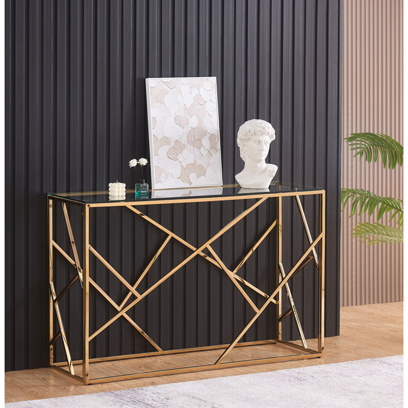 Abishek Glass Top Console Table, Gold