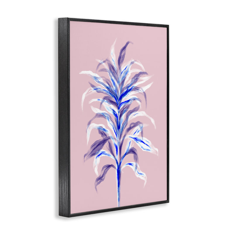 Giclée encadrée de bambou rose avec feuilles, design par Martina Pavlova, H 18 po x l 12 po, Giclée encadrée noir minuit