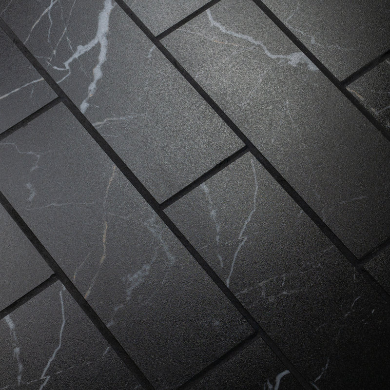 Longo Black 4" x 12" Marble Look Porcelain Tile