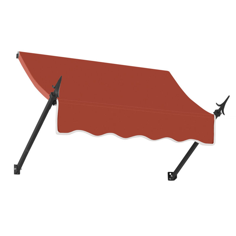Awntech New Orleans Acrylic Fabric Fixed Awning with Iron Spear Arms, Terracotta, 31" H x 88.5" W x 16" D