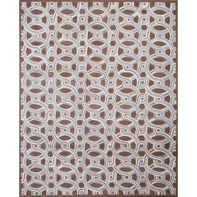 Tapis brun / bleu en laine noué à la main de conception unique 8 pi x 10 pi