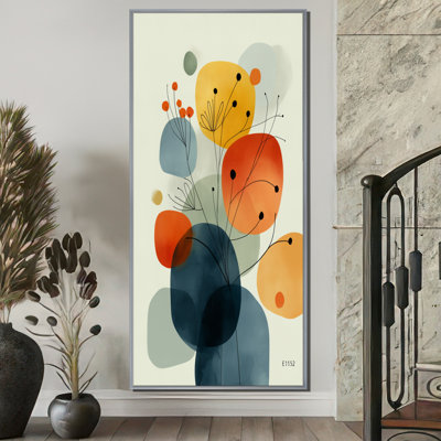 Minimalist Meditation Stone Collage - Midcentury Modern Large Wall Art, Blue Mid-Century Modern Framed Canvas Art Print