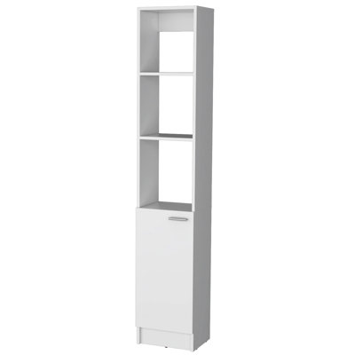 Bathroom Linen Cabinet In White - 1 Door, 5 Shelves For Organizing With Door Shelf Compartment