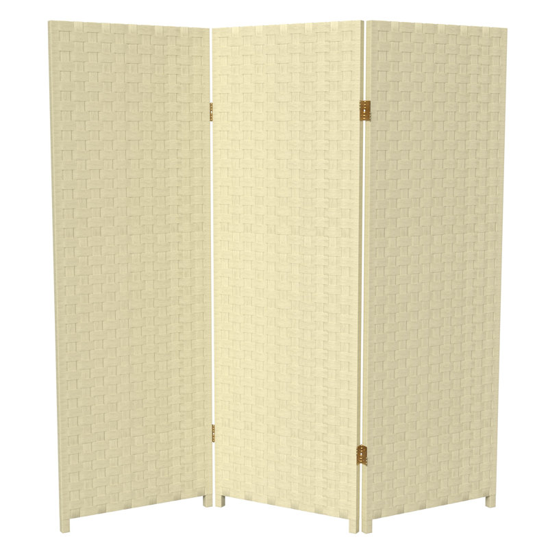 Cream Woven Fiber 4' Folding Screen Room Divider