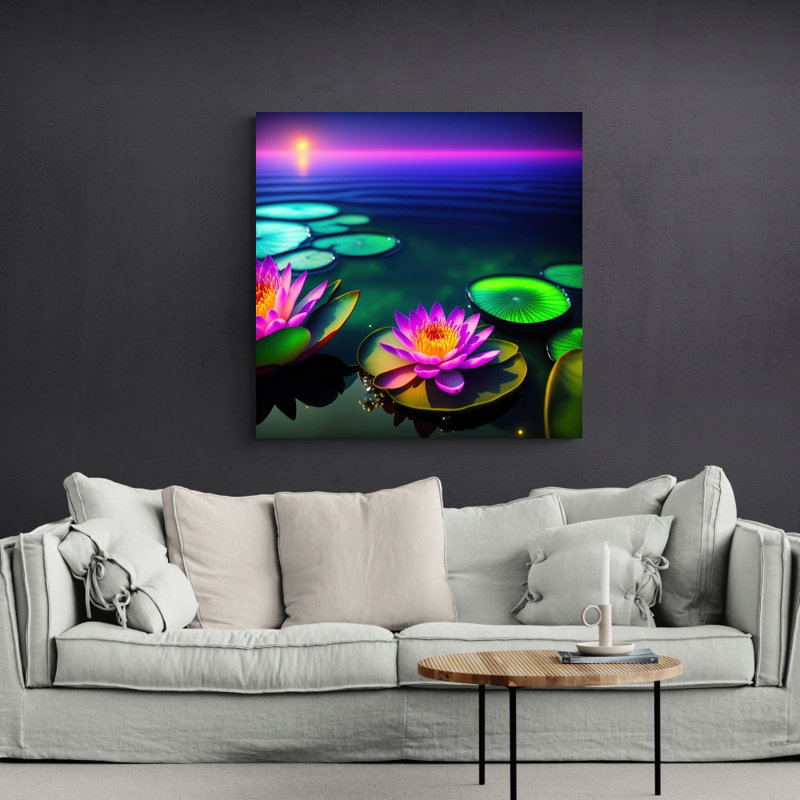 «Unreal Neon Waterlilies Two» par Stephen Chambers, impression sur toile tendue, L 30 po x H 30 po