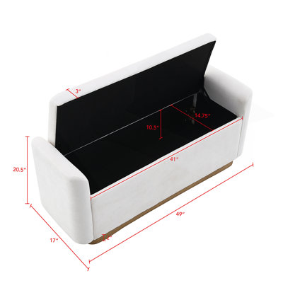 Banc de rangement avec repose-pieds de 49 po avec charnière de sécurité et base en métal doré