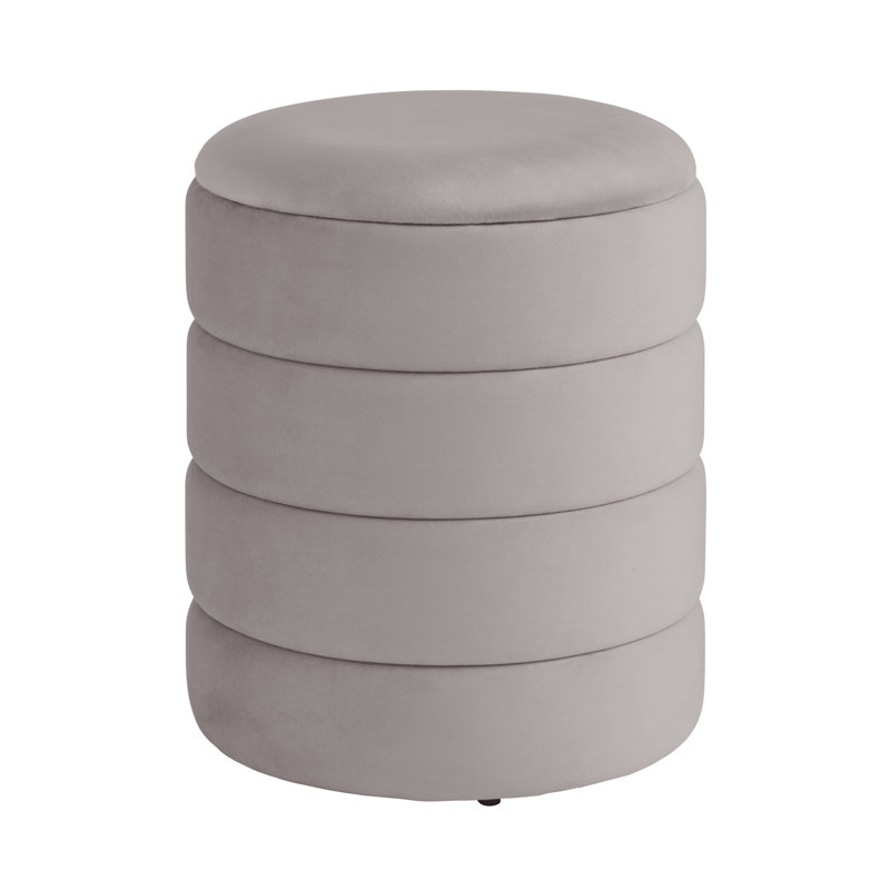 36cm Wide Velvet Round No Pattern Pouffe Ottoman with Storage, Grey