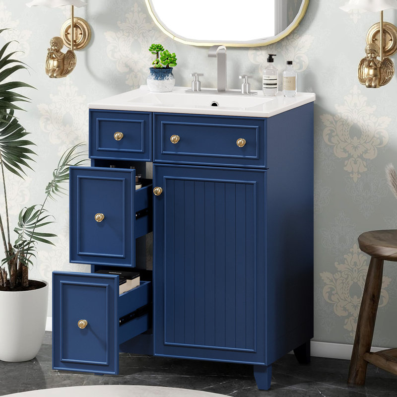 Armoire de meuble-lavabo moderne 24 "avec lavabo en céramique, Bleu