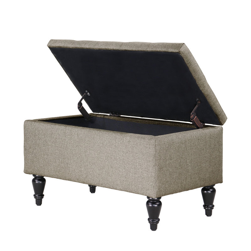 Banc de rangement rembourré avec pieds en bois massif Balcom, Beige, H 17 po x l 29 po x P 17 po