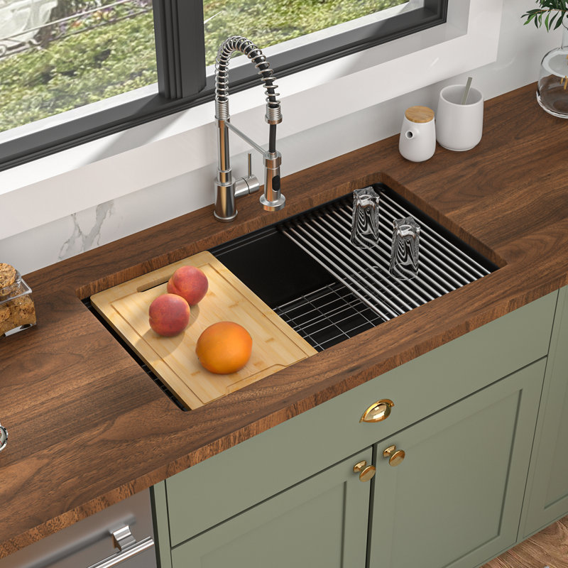 Quartz Granite Composite Kitchen Sink Workstation Undermount Single Bowl Kitchen Sink with Bottom Grid,Cutting Board