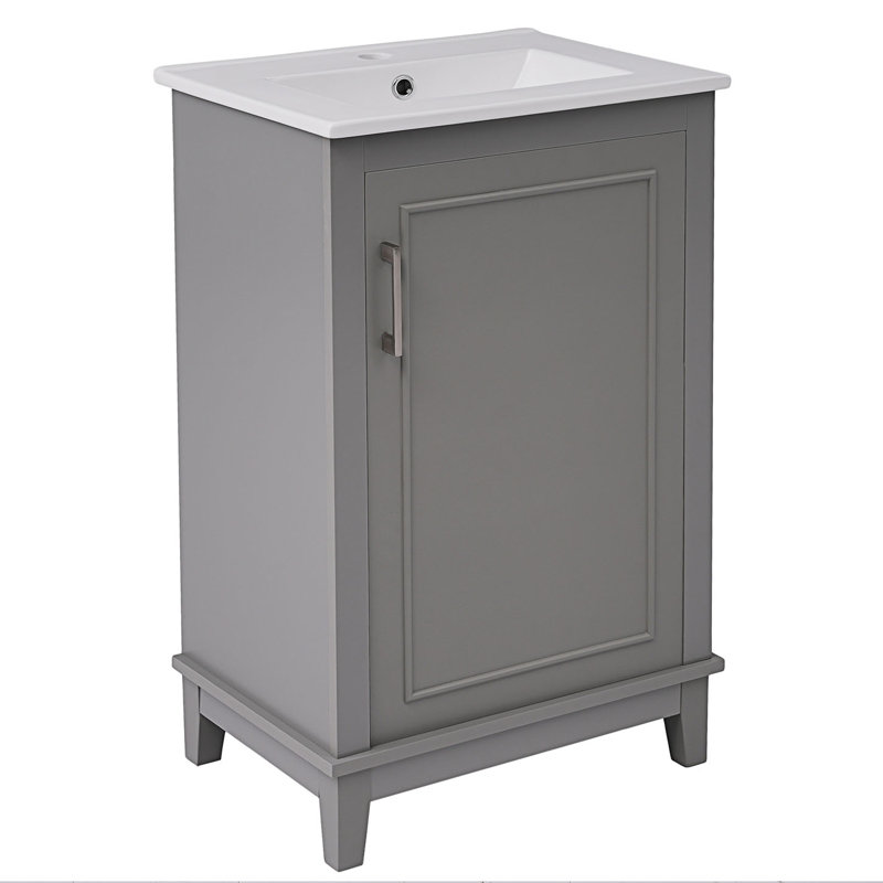 Petit meuble-lavabo moderne avec lavabo en céramique, Gris