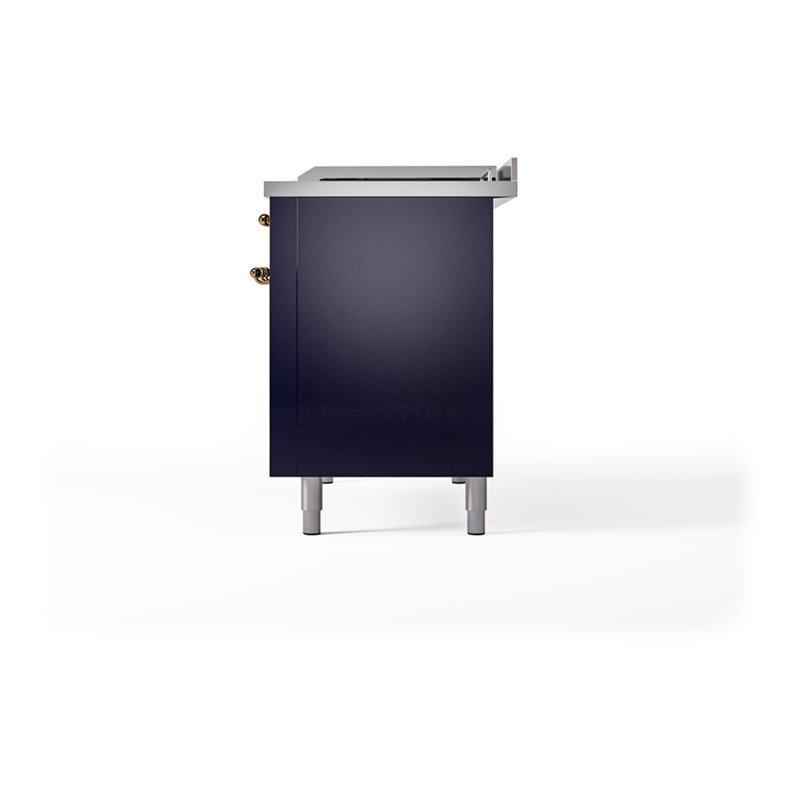 ILVE Nostalgie II Noblesse 48 in Dual Fuel Range, 5 Burner, Griddle, Frenchtop, Midnight Blue/Brass, Natural Gas