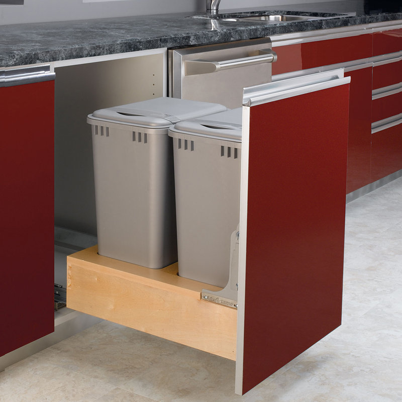 Rev-A-Shelf Single Pullout Trash Can with Soft-Close and Soft-Open , 17.5" Minimum Cabinet Opening
