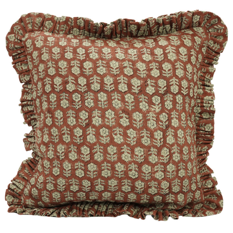 Coussin décoratif en lin fabriqué à la main à motif de blocs de tissu pour canapé, lit, chaise Tulsi Buti - 18 X 18 po