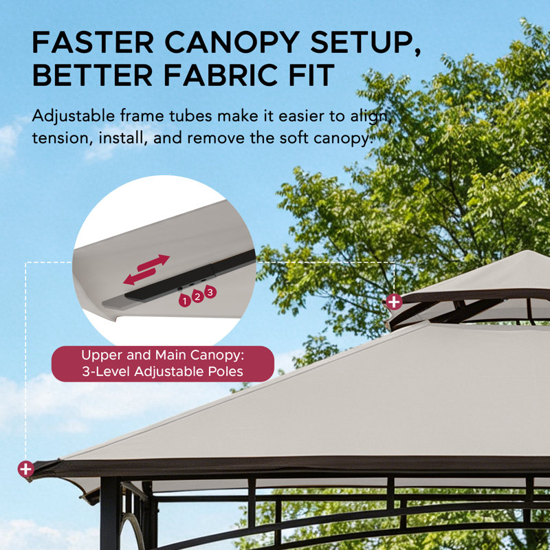 Sunjoy 8 ft. x 5 ft. Black Steel Frame Double Tiered Canopy Grill Gazebo for Outdoor, Patio, Garden, and Backyard Activities