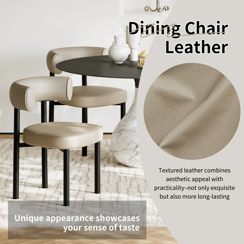 Modern Faux Leather Dining Chairs with Curved Backrest and Metal Legs, Beige, Set Of 4