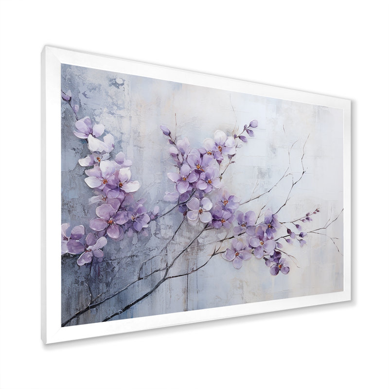 Art mural violet pour le salon, H 16 po x l 32 po x P 1 po, Cadre simple blanc