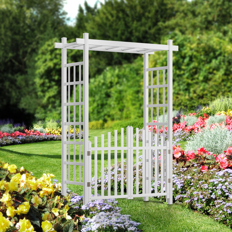85 po Tonnelle de jardin en PVC avec barrière, Blanc