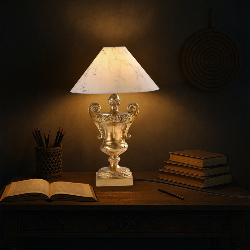 Lampe de chevet Golden Fabric Cap, Marbre de Sicile