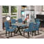 Ensemble de salle à manger moderne 9 pièces comprenant une table rectangulaire en bois avec pattes en X et 8 chaises de salle à manger Parson en tissu lin bleu multicolore.-1556786981-1556786982