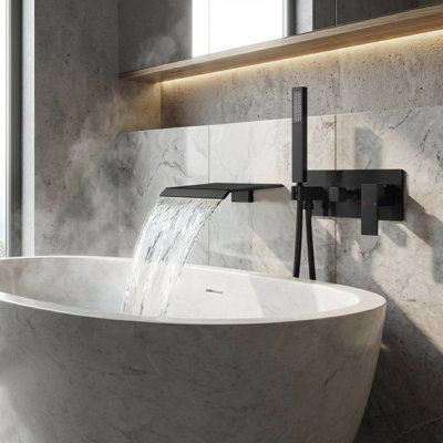  Wall Mounted Waterfall Bathroom Tub Faucet with Hand Shower