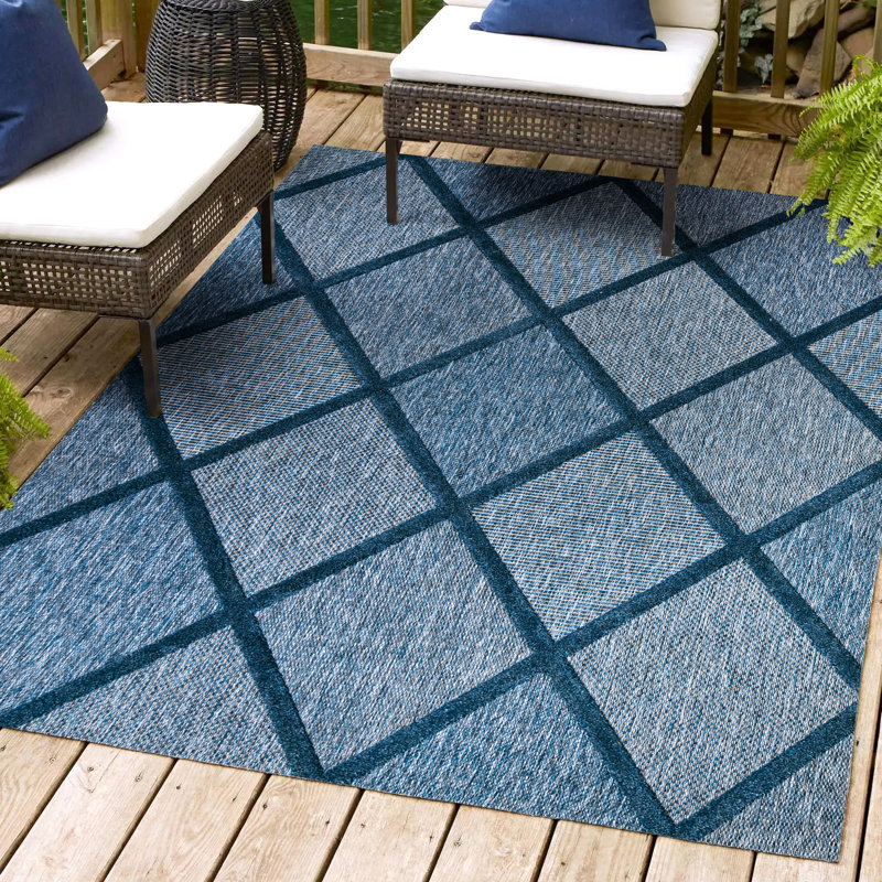 Briano Diamond Trellis Navy Indoor/Outdoor Rug, Rectangle 3'1" x 5'