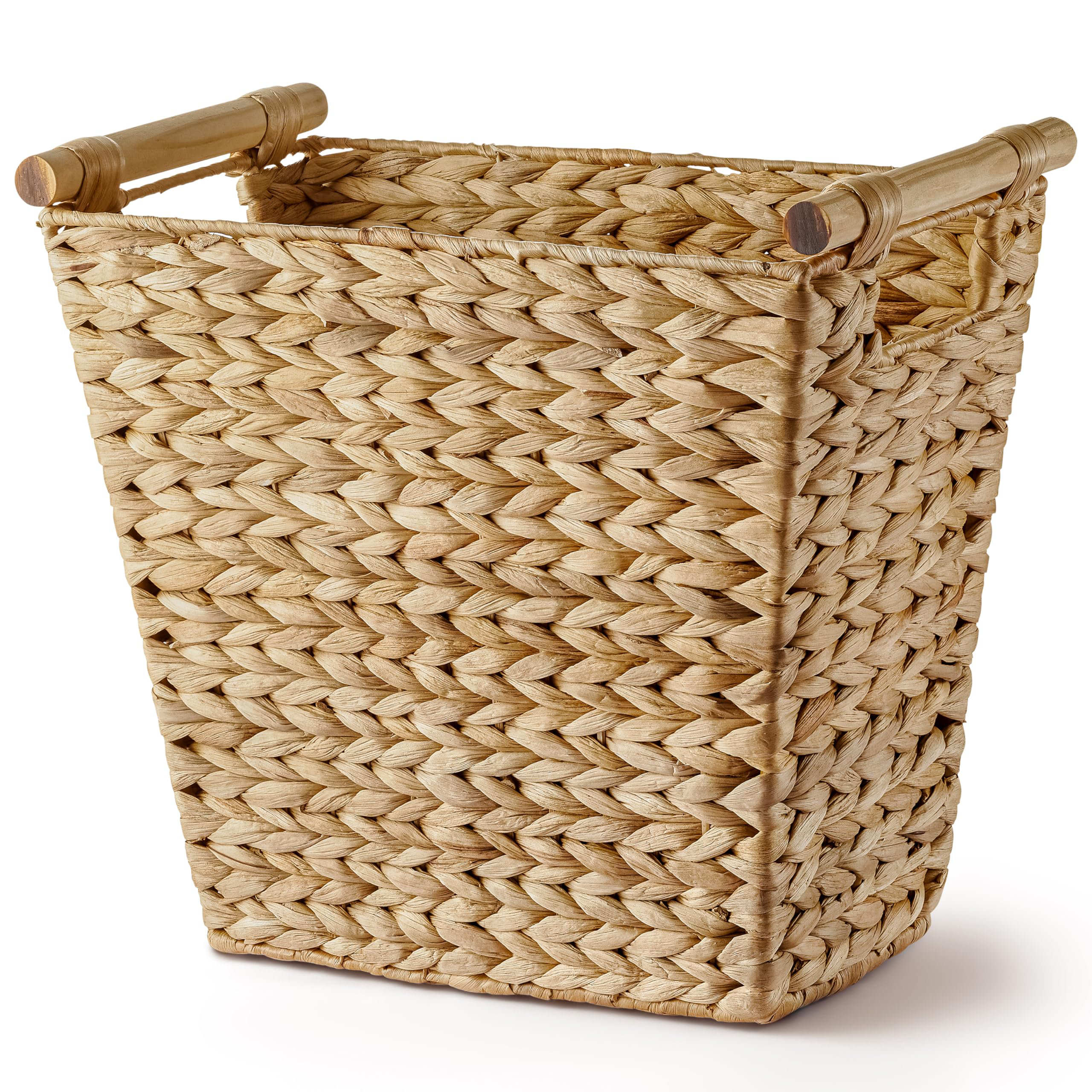 COOREL Wicker Waste Basket，Trash Basket With Wooden BuiltIn Handles
